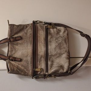 Fossil pewter leather vintage explorer bag